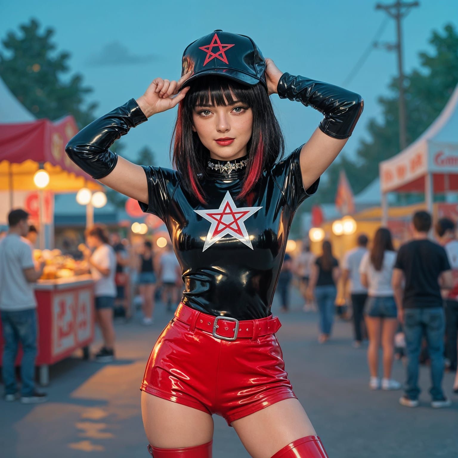 Manga-Style Metal Festival Girl in Latex Outfit