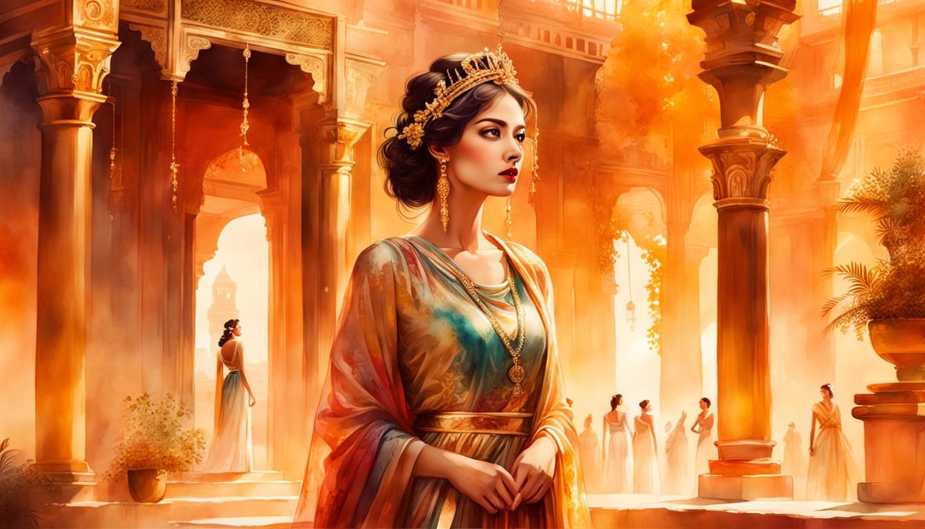 Queen of Sparta in Boudoir: Watercolor Illustration