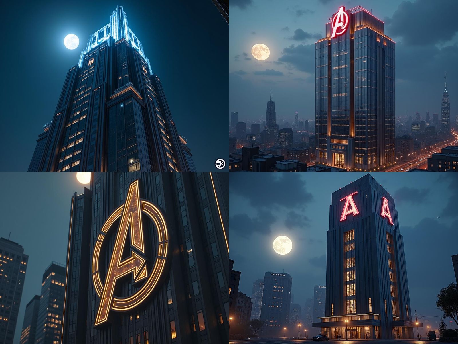Art Deco style version of the MCU Avenger's Tower shown at night. Art Deco DC. Dunno if it worked, but...