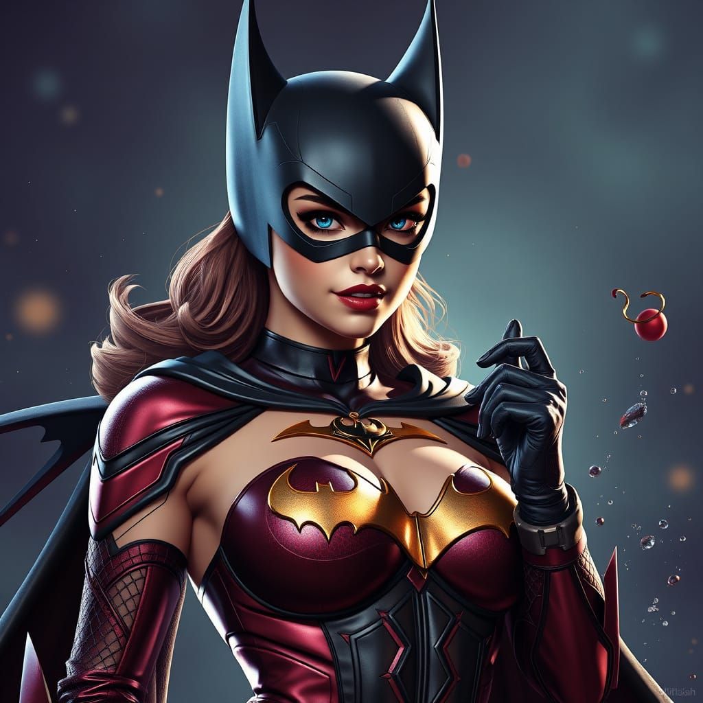 Sultry Batgirl in Vibrant Fantasy Landscapes