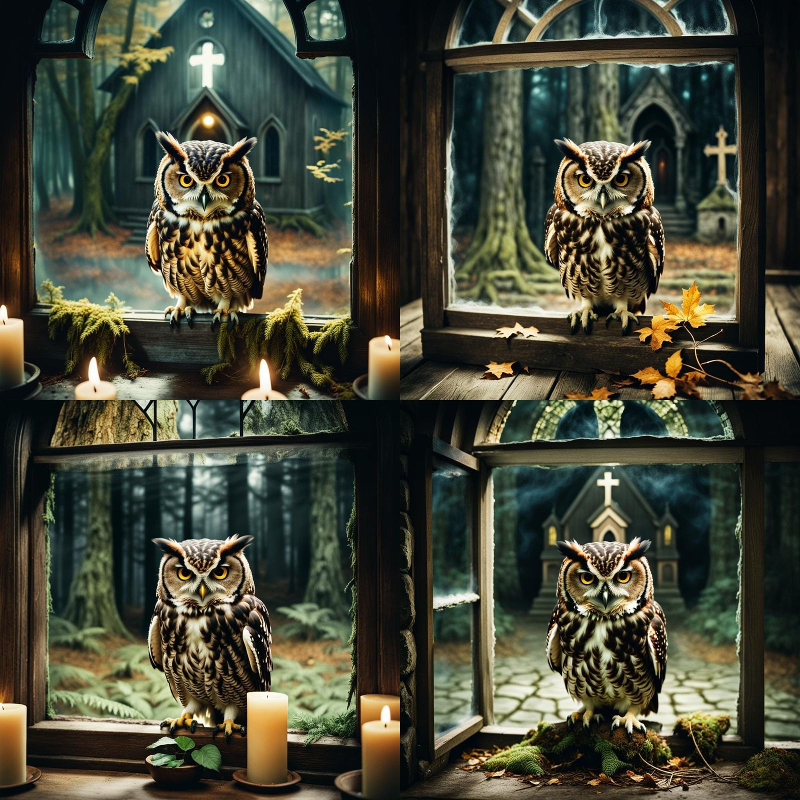 Owl's Reflection: A Cinematic Horror Scene