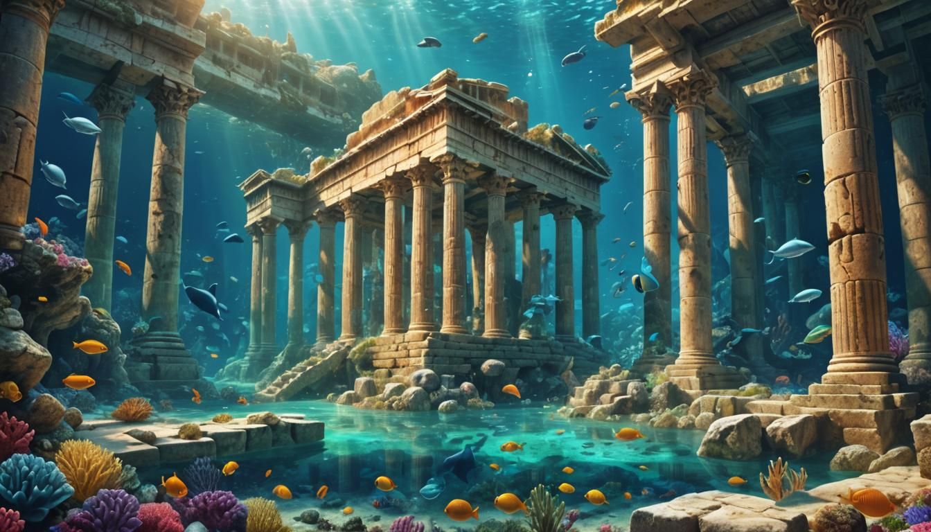 Glowing Underwater Ancient Greek City Ruins