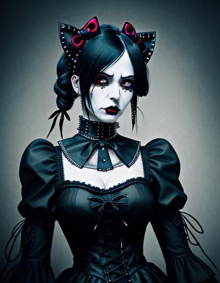 Hello Kitty in Dark Anime Style Illustration