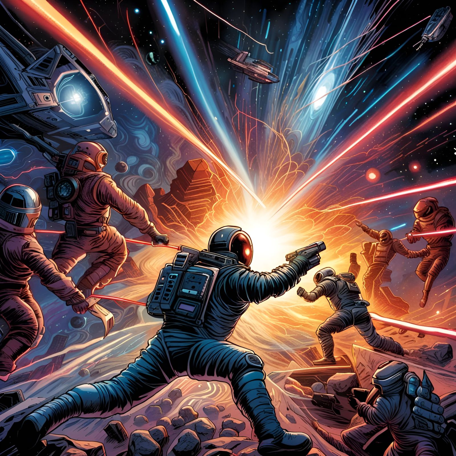 Intense Laser Fight in Space Comic Art