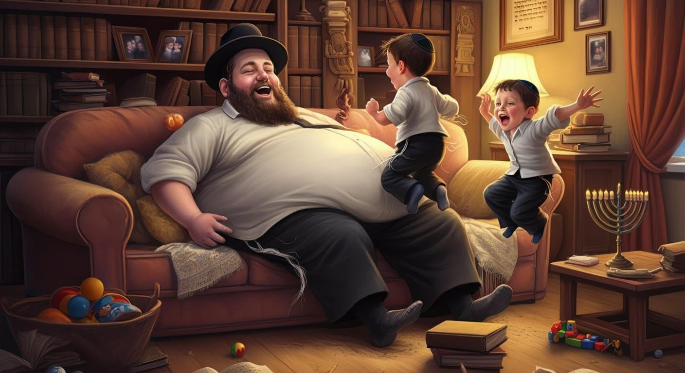 Relaxed Hasidic Father Soaks Up Joy with His Sons