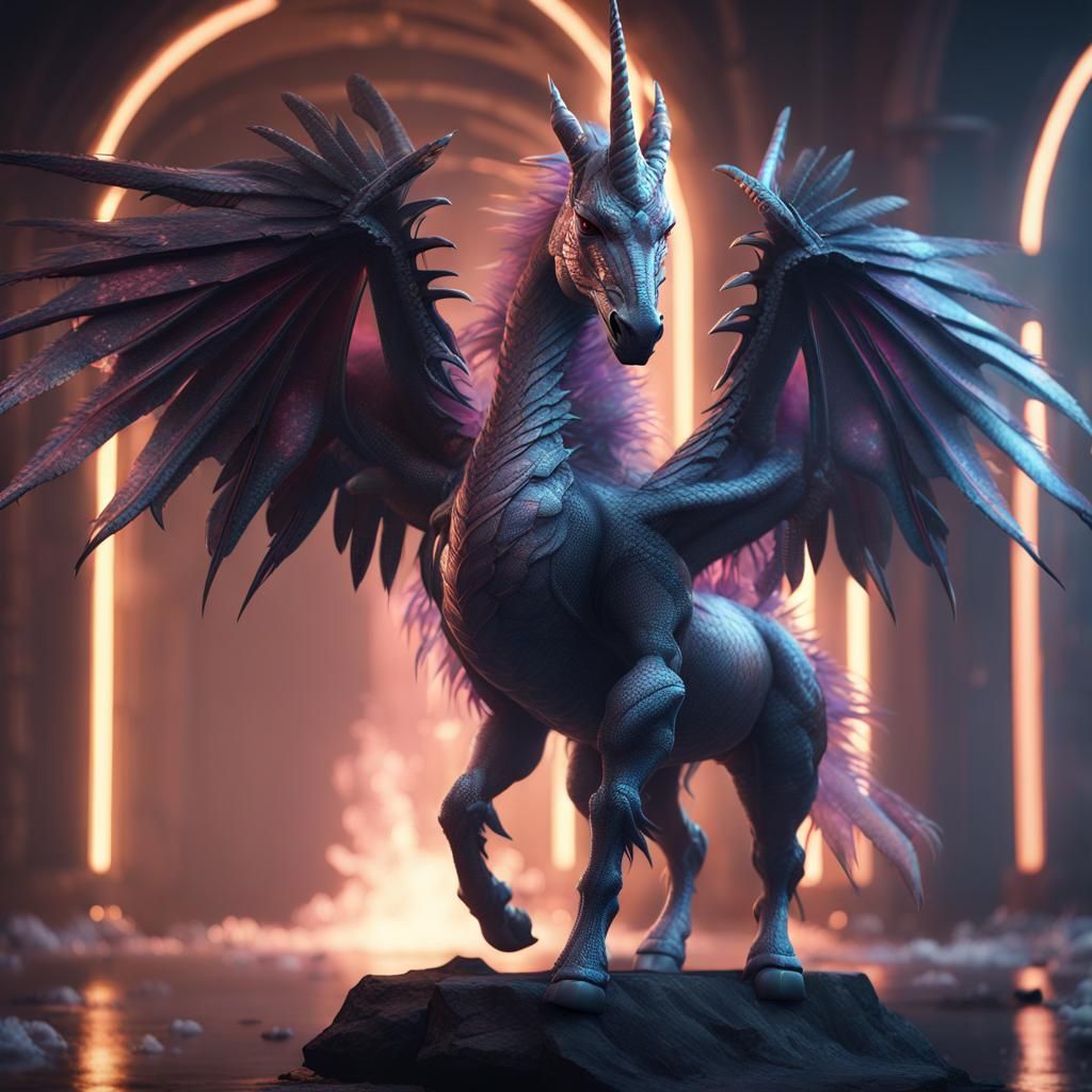Futuristic Dragon Unicorn Rendered in Unreal Engine