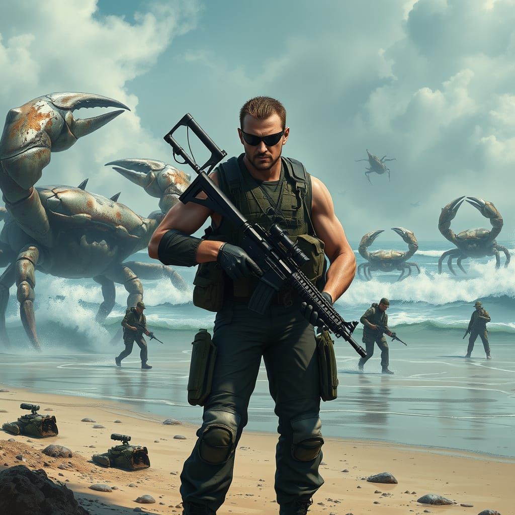 Solid Snake Defends Beach from Crab Invasion