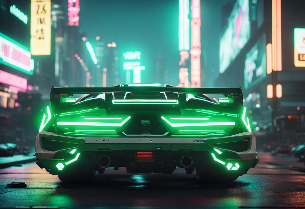Cyberpunk Car with Neon Lights in 8K