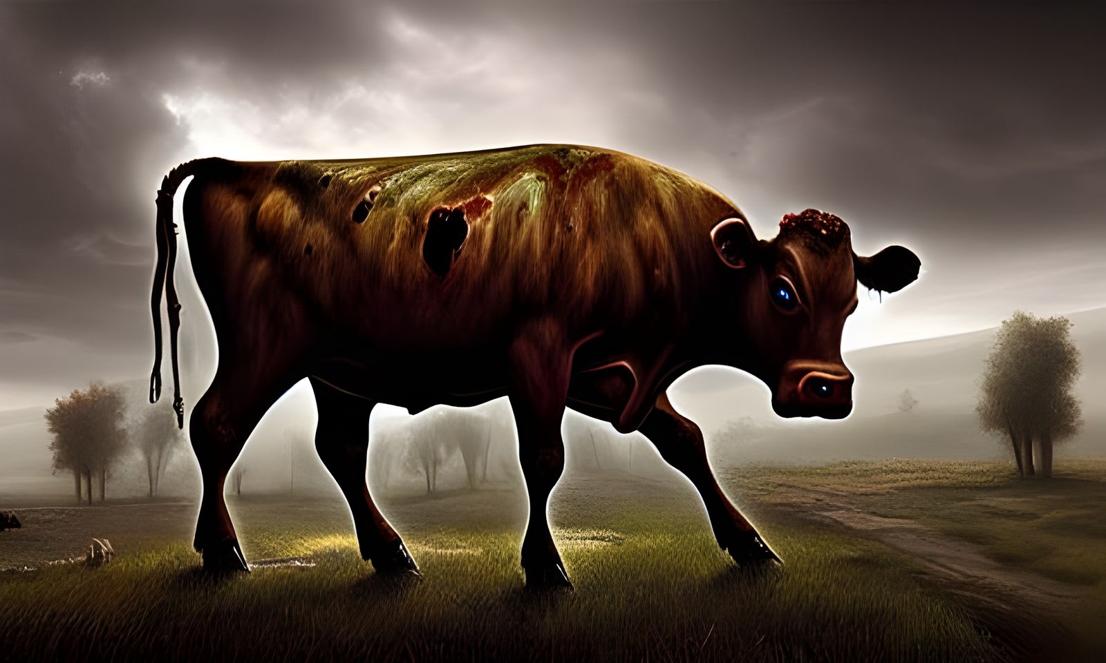 Zombie Cow in a Maximalist Digital Painting