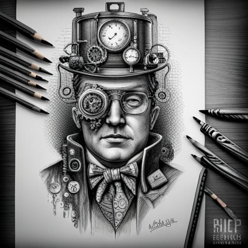 Steampunk Iron Boiler in Detailed Pencil Sketch