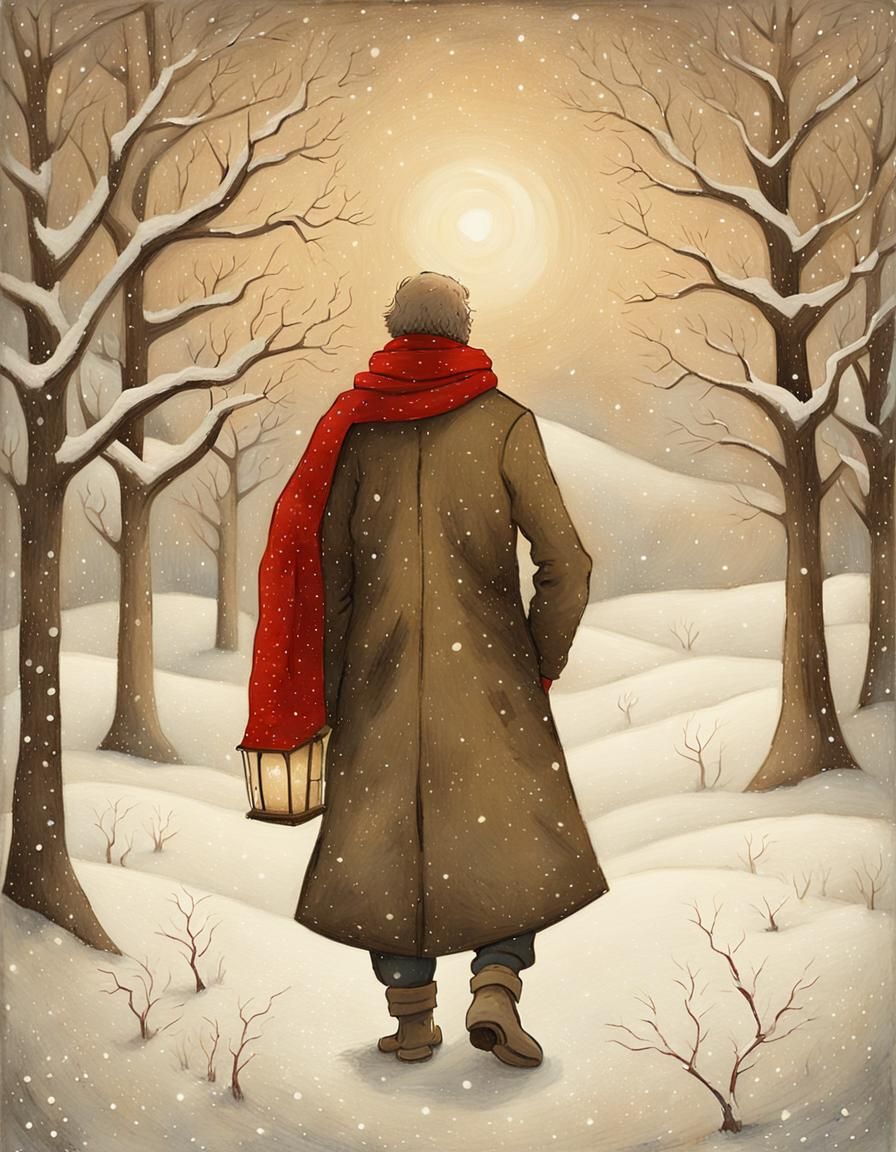 Nordic Gentleman Strolls Through Whimsical Winter Wonderland