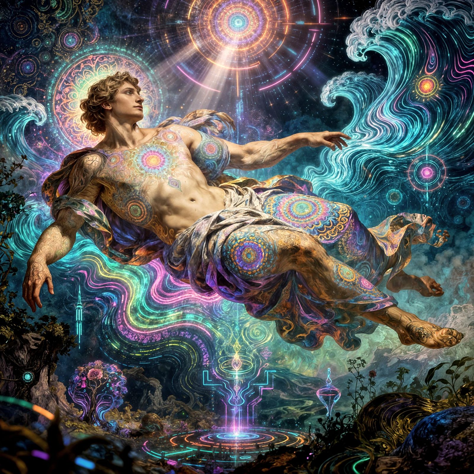 Fallen Divine Being With Fractal Patterns in Psychedelic Sty...