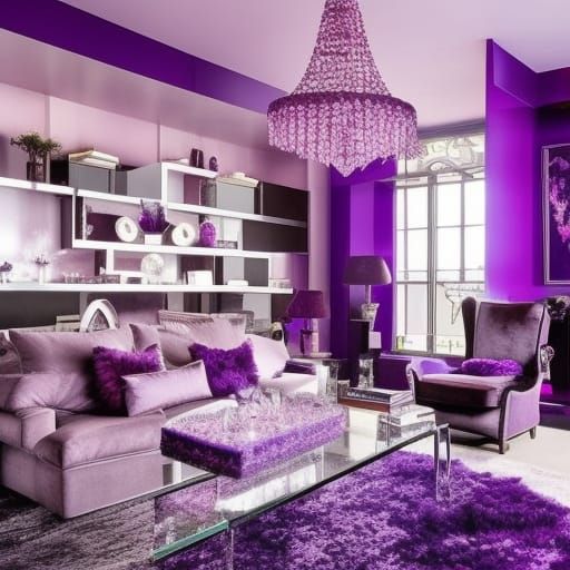 Crystal cave penthouse with Beautiful purple lights everywhere& purple furniture& purple tables& purple crystal lamps& p...