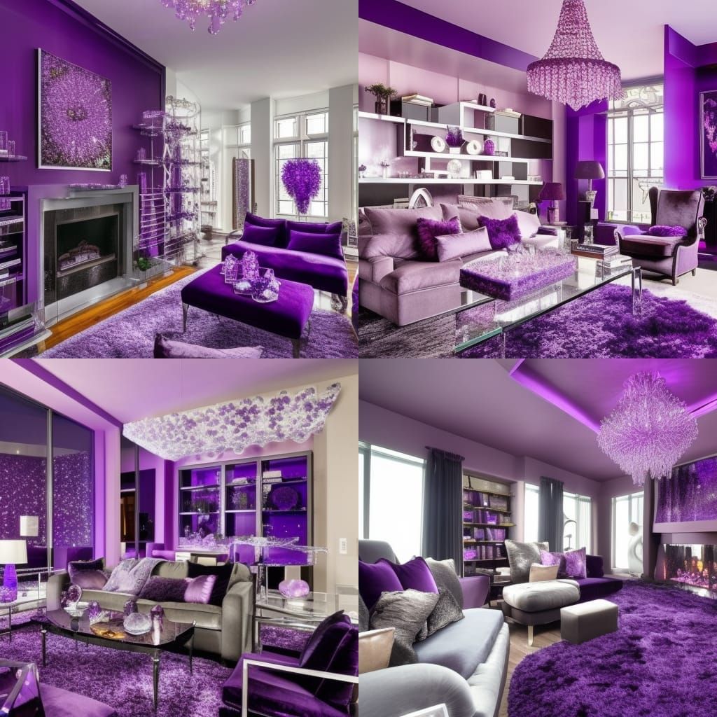 Crystal cave penthouse with Beautiful purple lights everywhere& purple furniture& purple tables& purple crystal lamps& p...