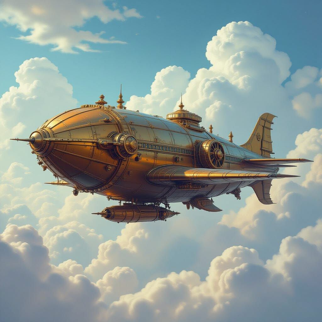 Dragon Steampunk Airship Soaring Through Colorful Skies