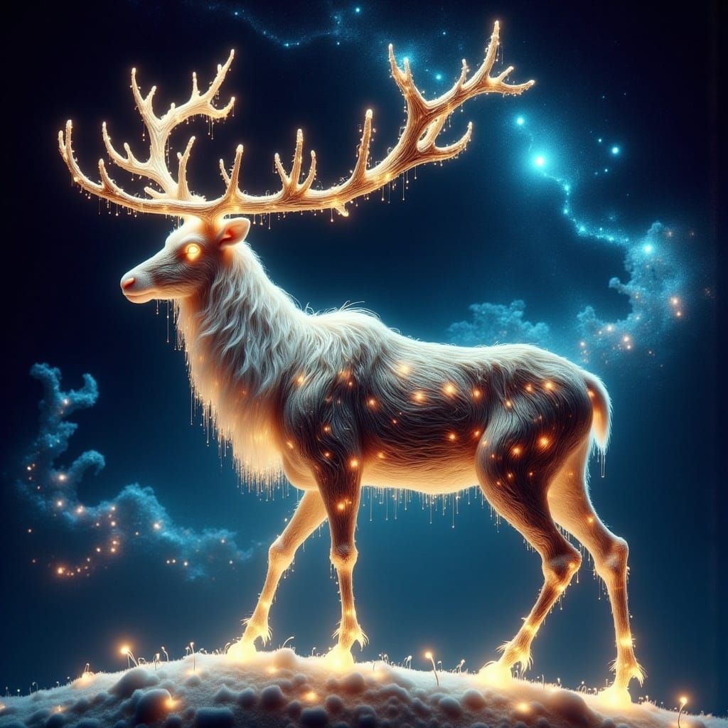 Hyperrealistic Reindeer in Starry Night Sky