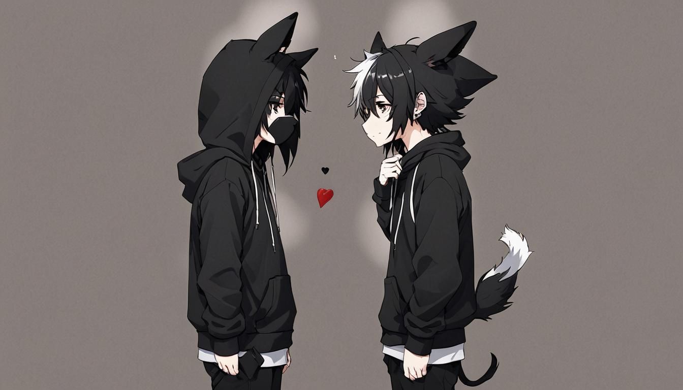 Anime Furry Boy with Black Hoodie and Broken Heart