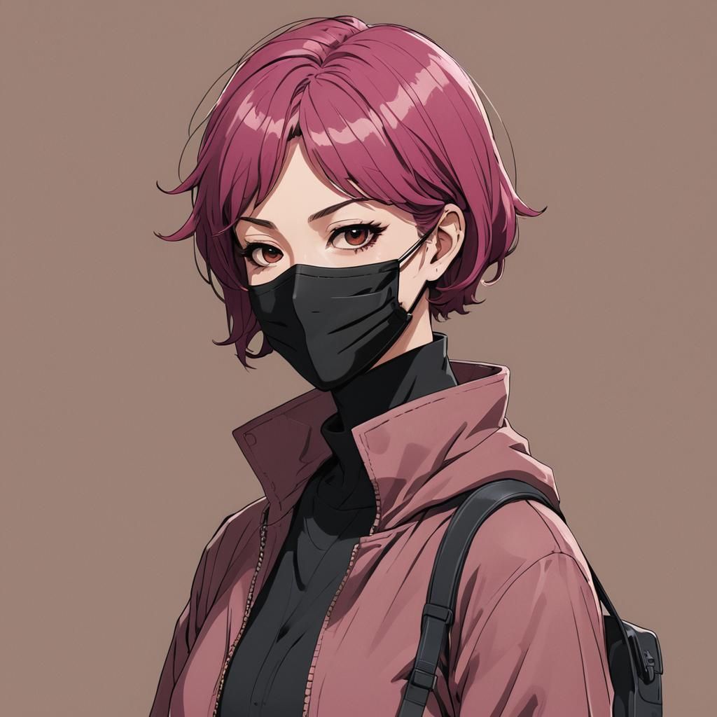 Magenta-Haired Woman in Anime Style