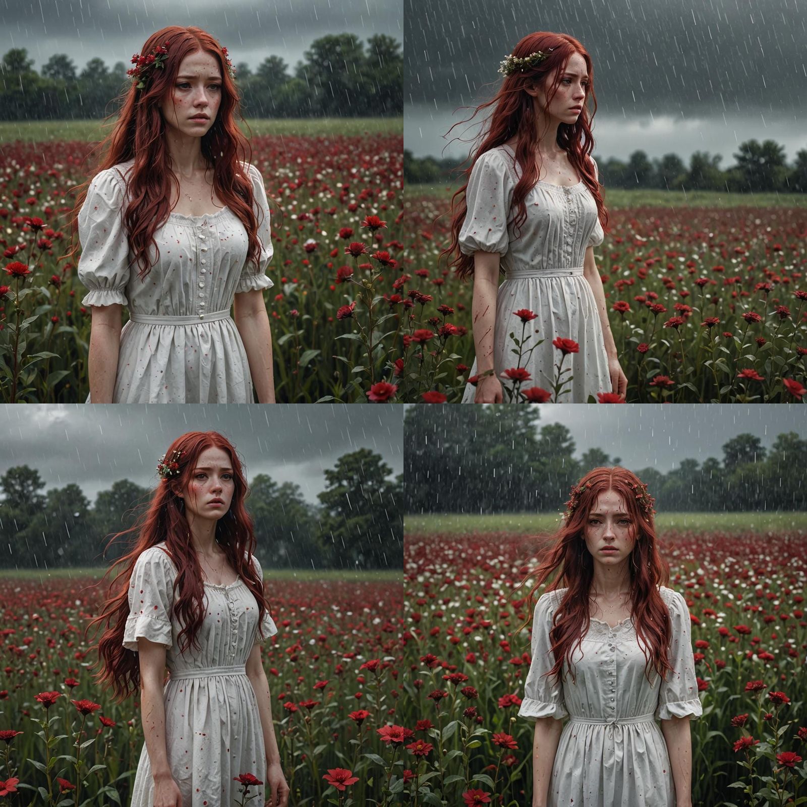 Sad Girl in Flower Field: 3D Anime Art