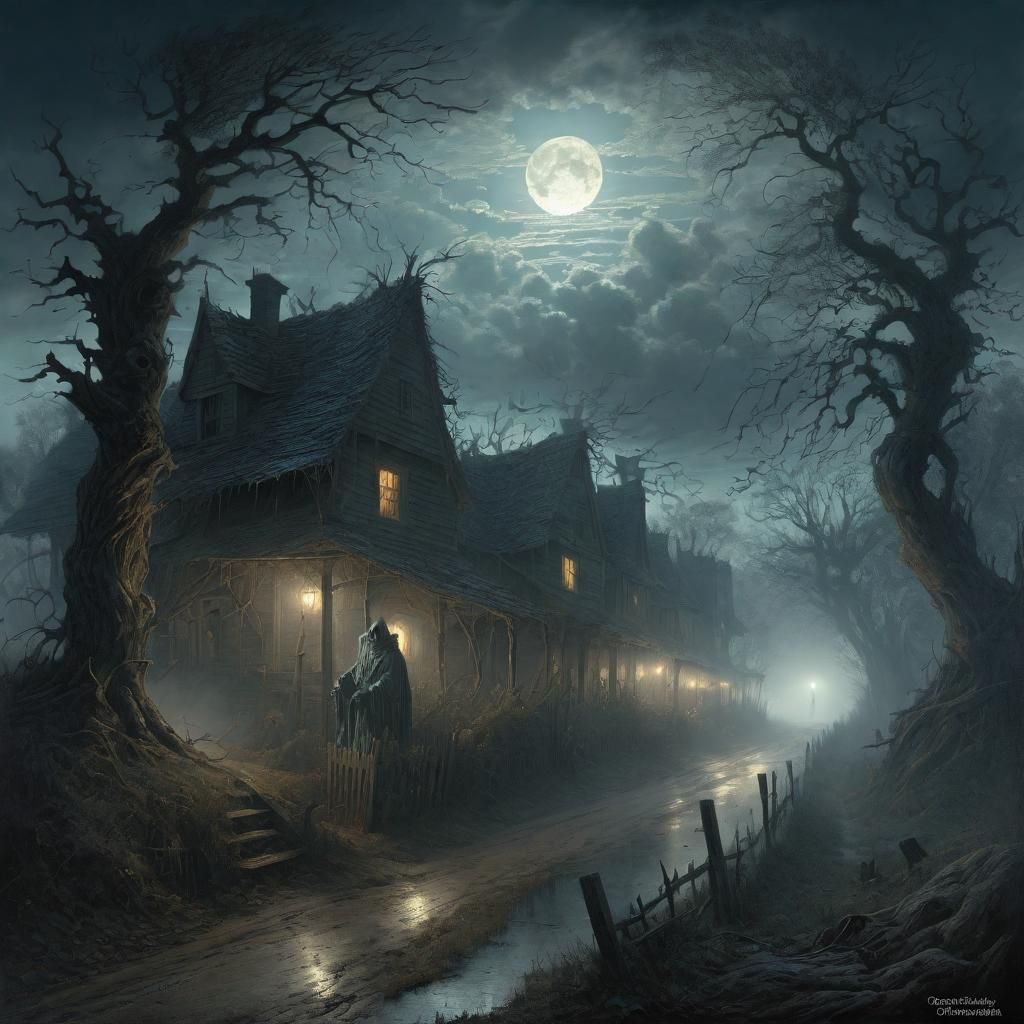 Haunted Village Forest in Ethereal Fantasy Style