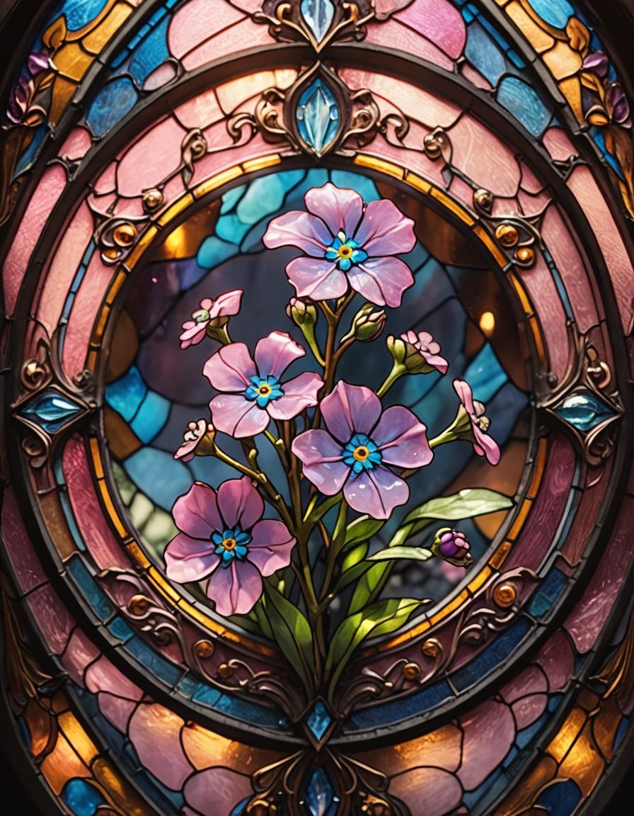 Forget-Me-Not in Stained Glass, Art Nouveau Style