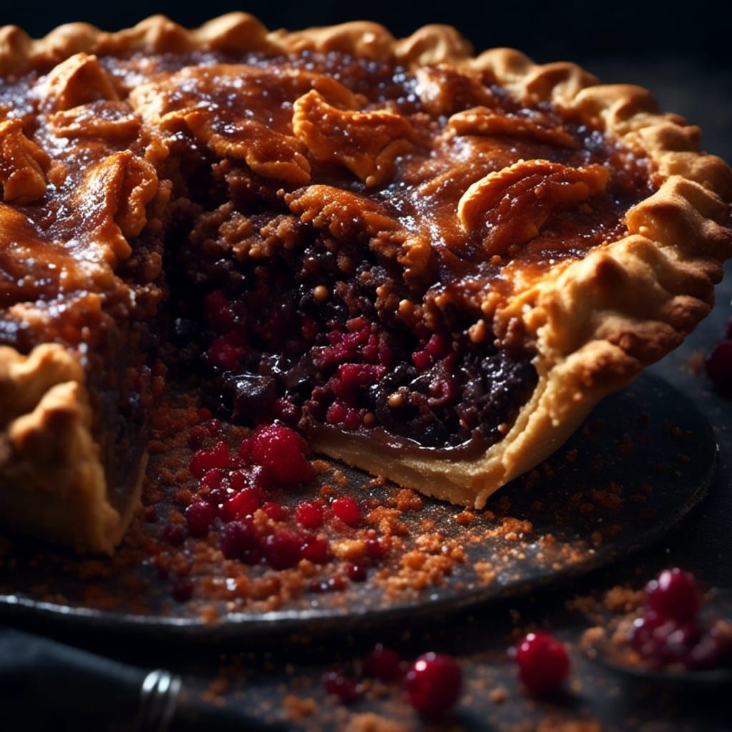 Hyperrealistic Mince Meat Pie with Intricate Details