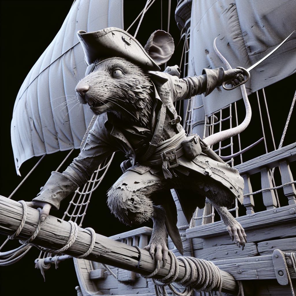 Rat Pirate on Ship Mast in Unreal Engine Style