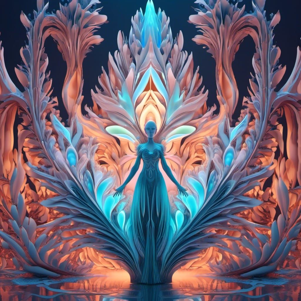 Bioluminescent Flower and Christmas Angel in Winter