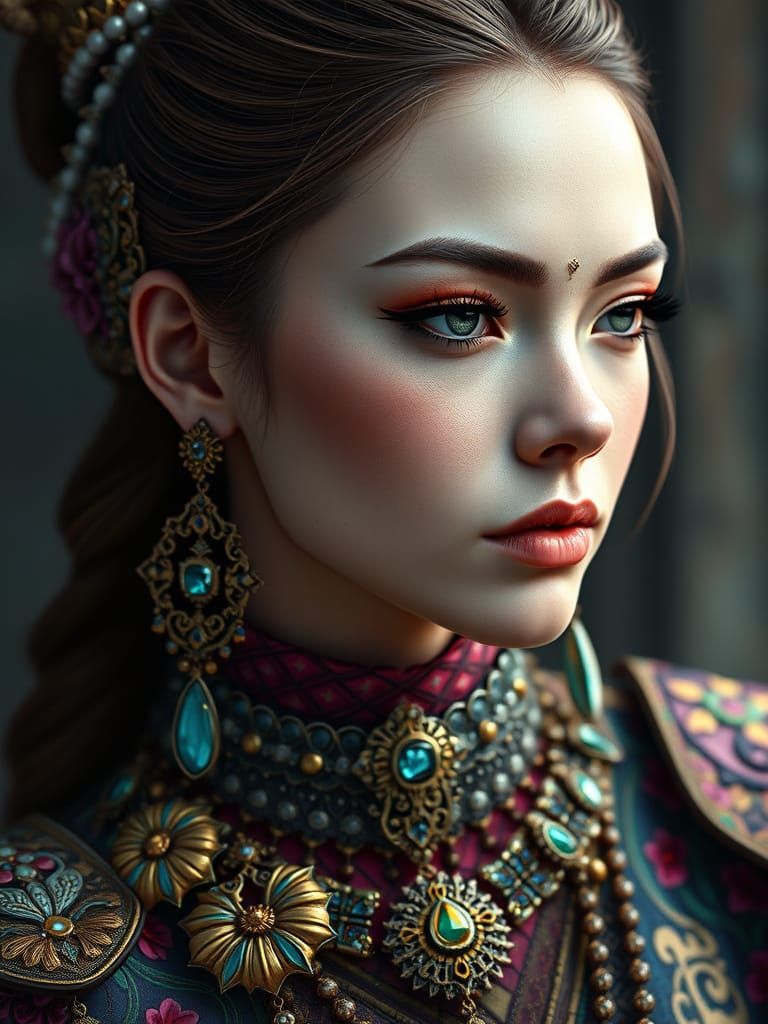 Hyperrealistic Portrait of Woman in Colorful Clothing