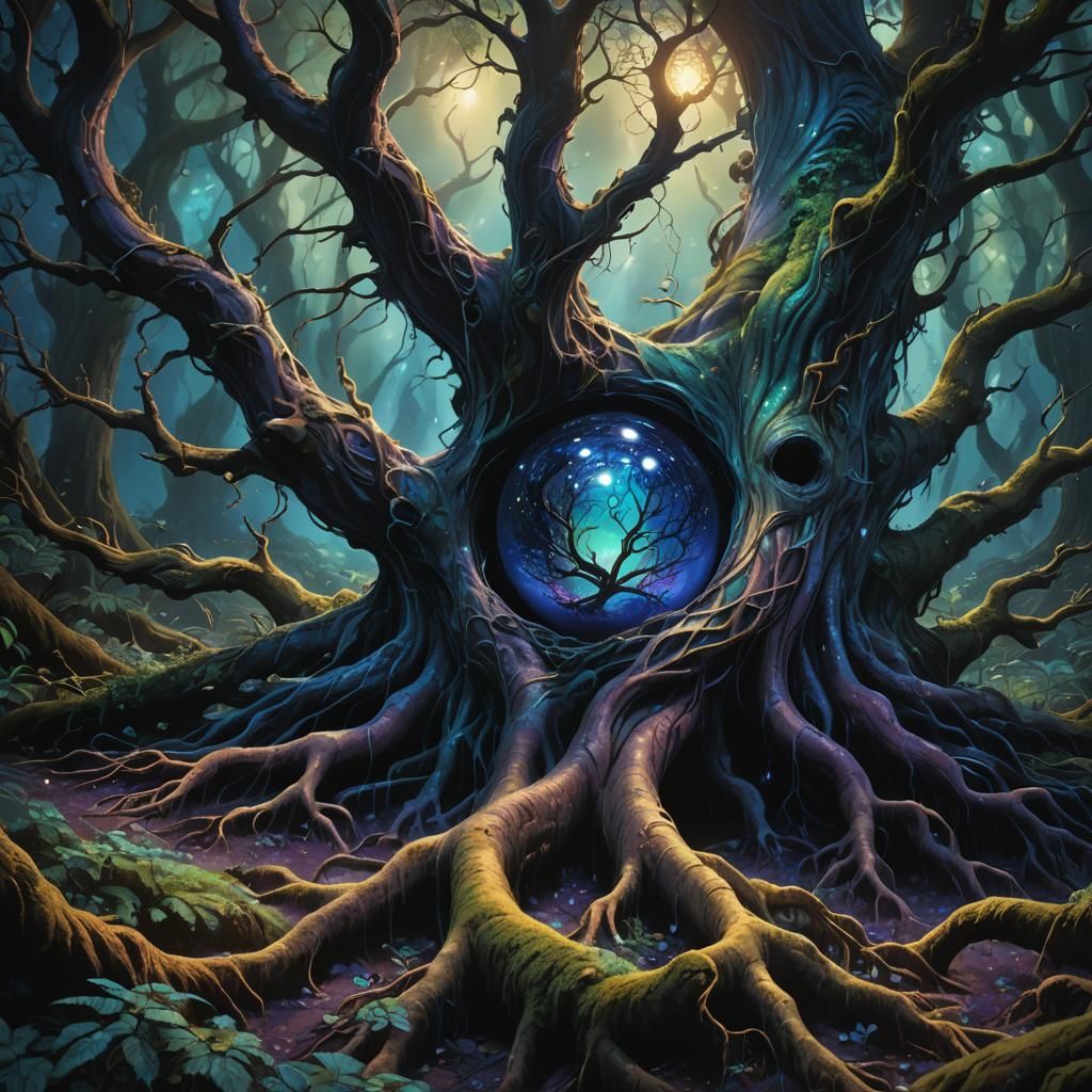 Mystical Forest Orb in Vibrant Matte Painting