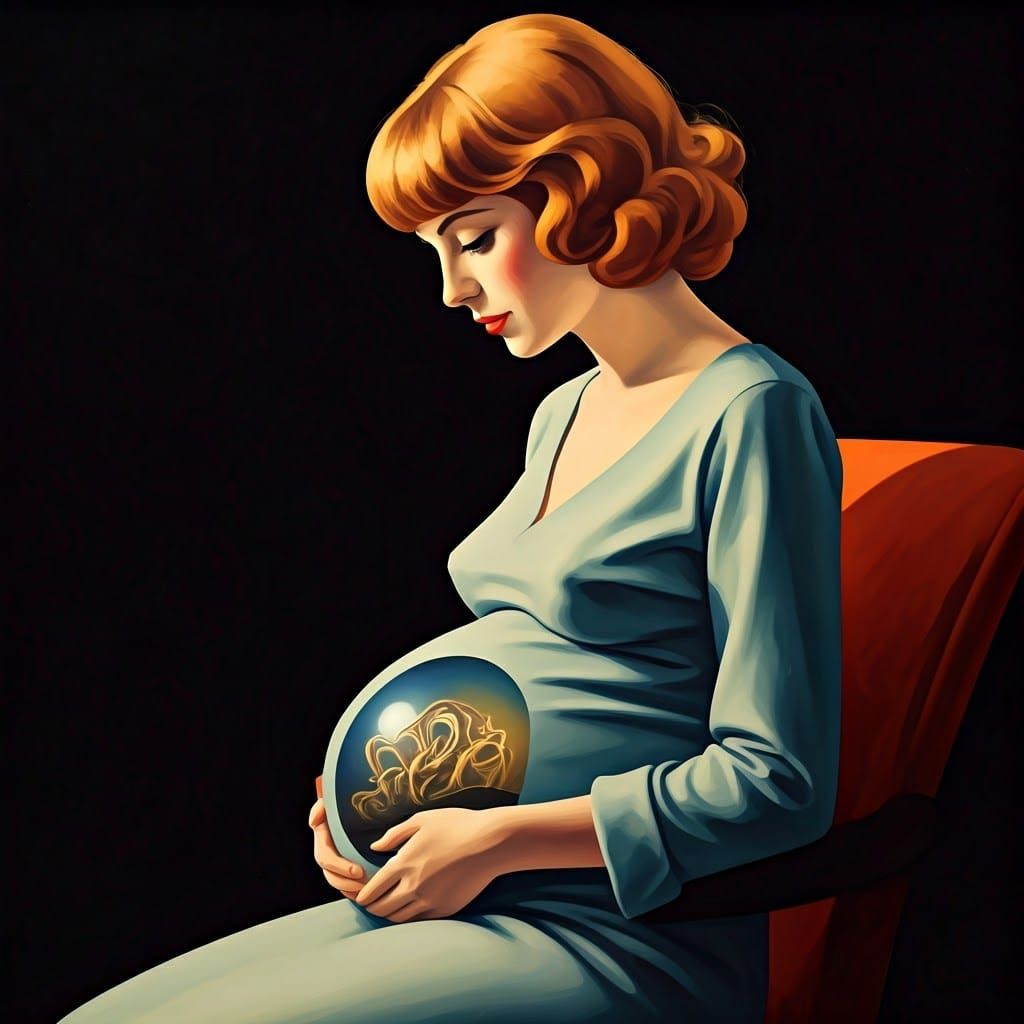 Pregnant Lee Miller in Fauvist Surrealist Style