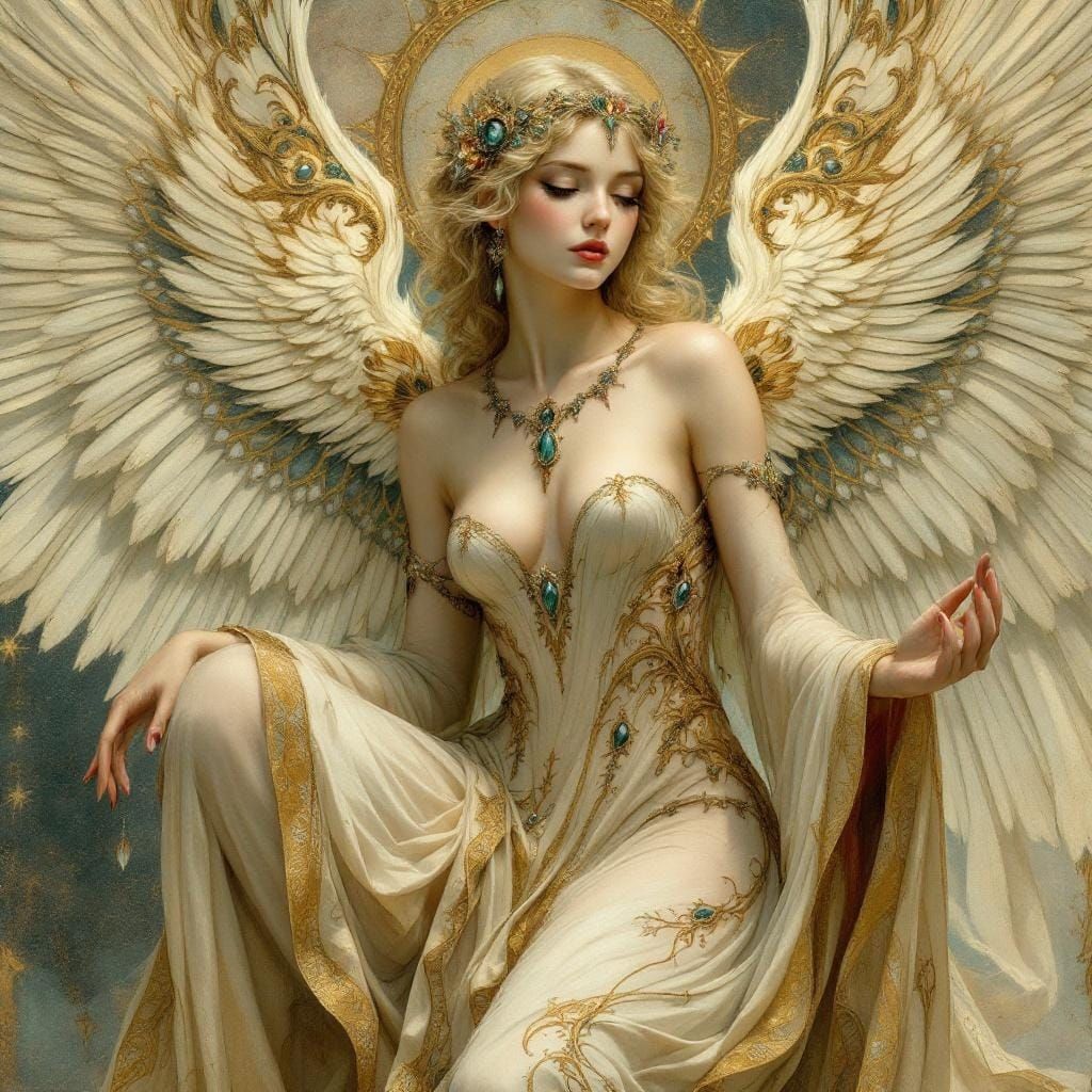 Fantasy Angel Adorned with Jewels in Art Nouveau Style