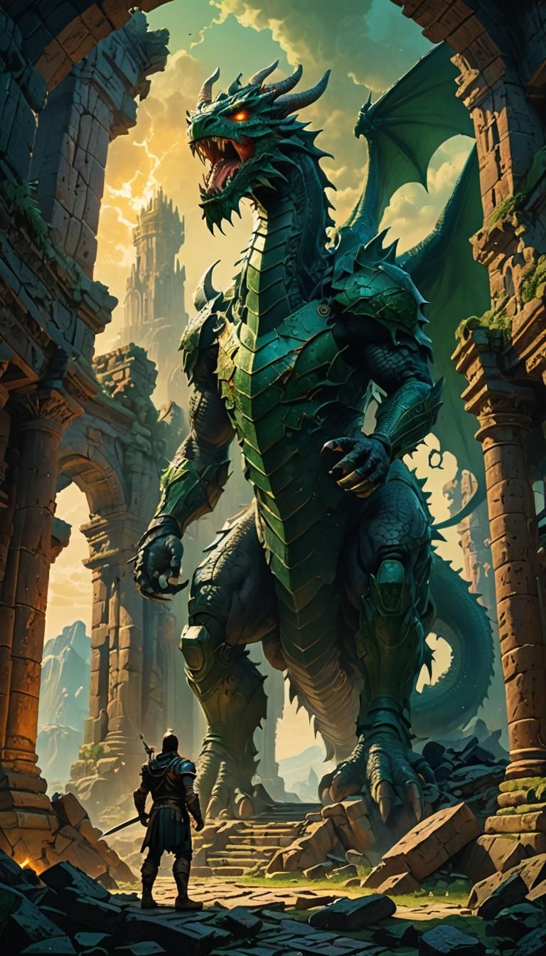 Victorious Warrior in Ancient Dragon Ruins