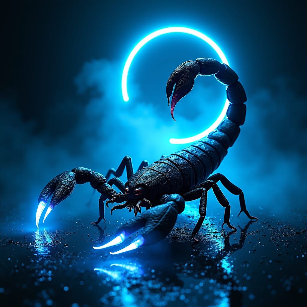 Dual-Tailed Scorpion in Neon Scorpio Zodiac