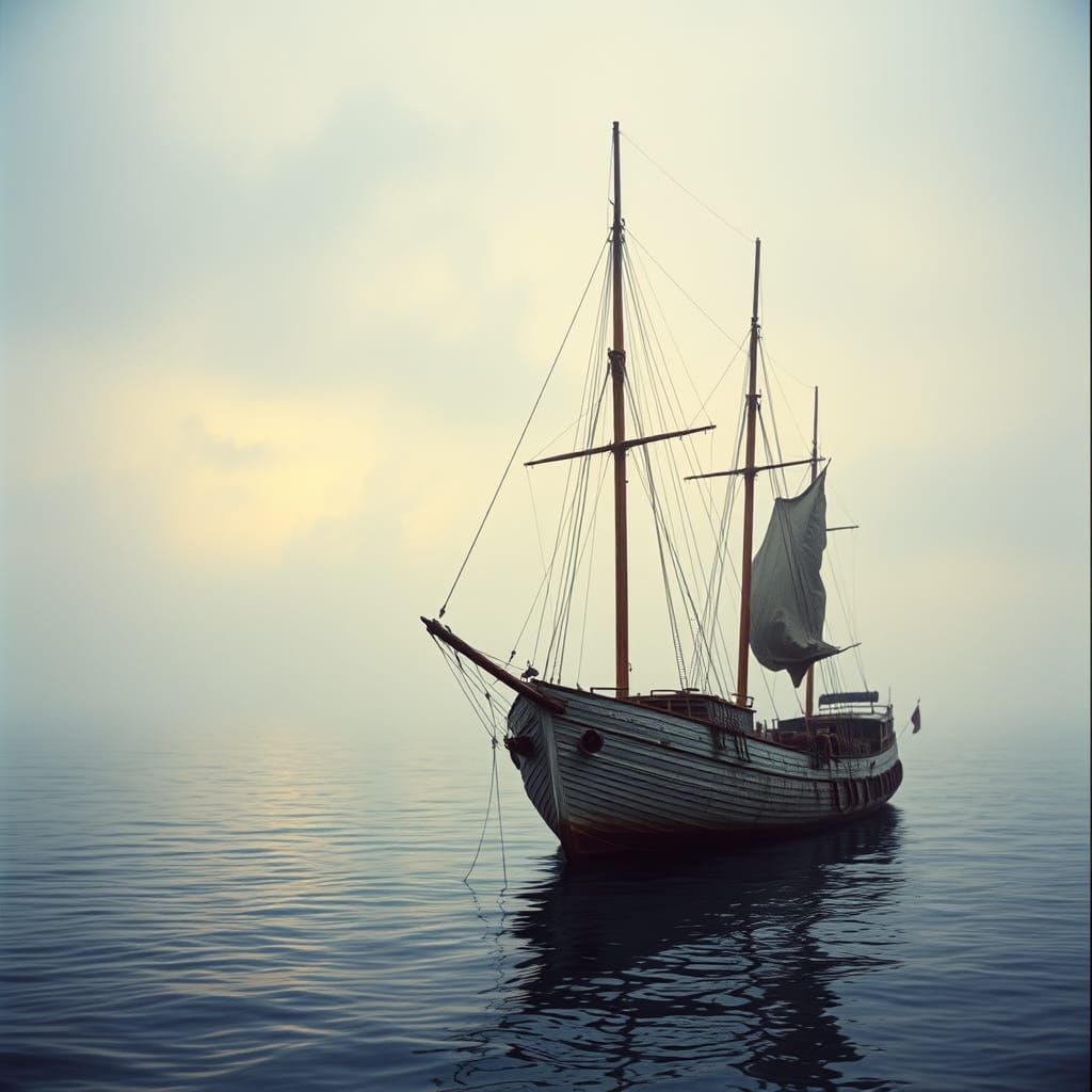 Misty Ghost Ship in a Haunting, 19th-Century Atmosphere