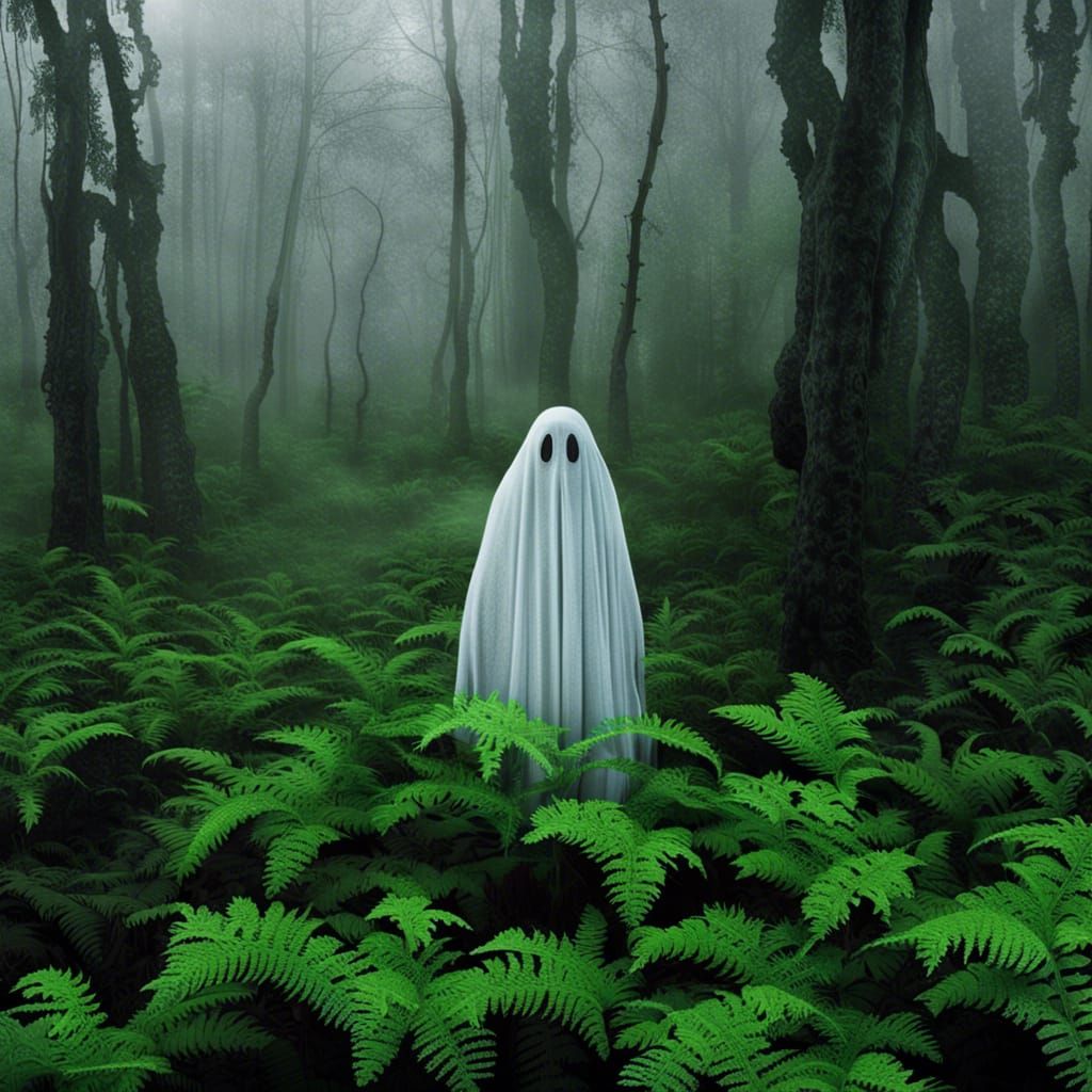 Ethereal Ghost Apparition in Misty Forest