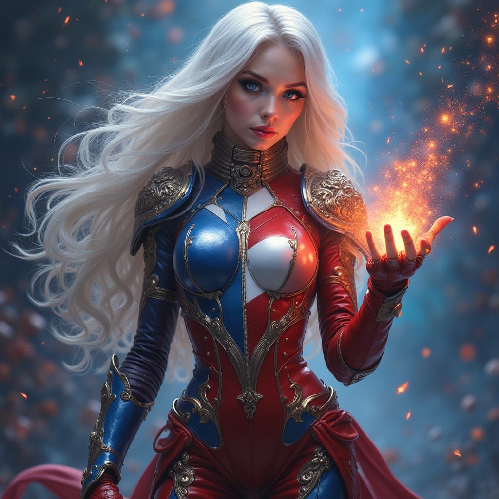 Enchanted American Heroine in Whimsical Fantasy Armor