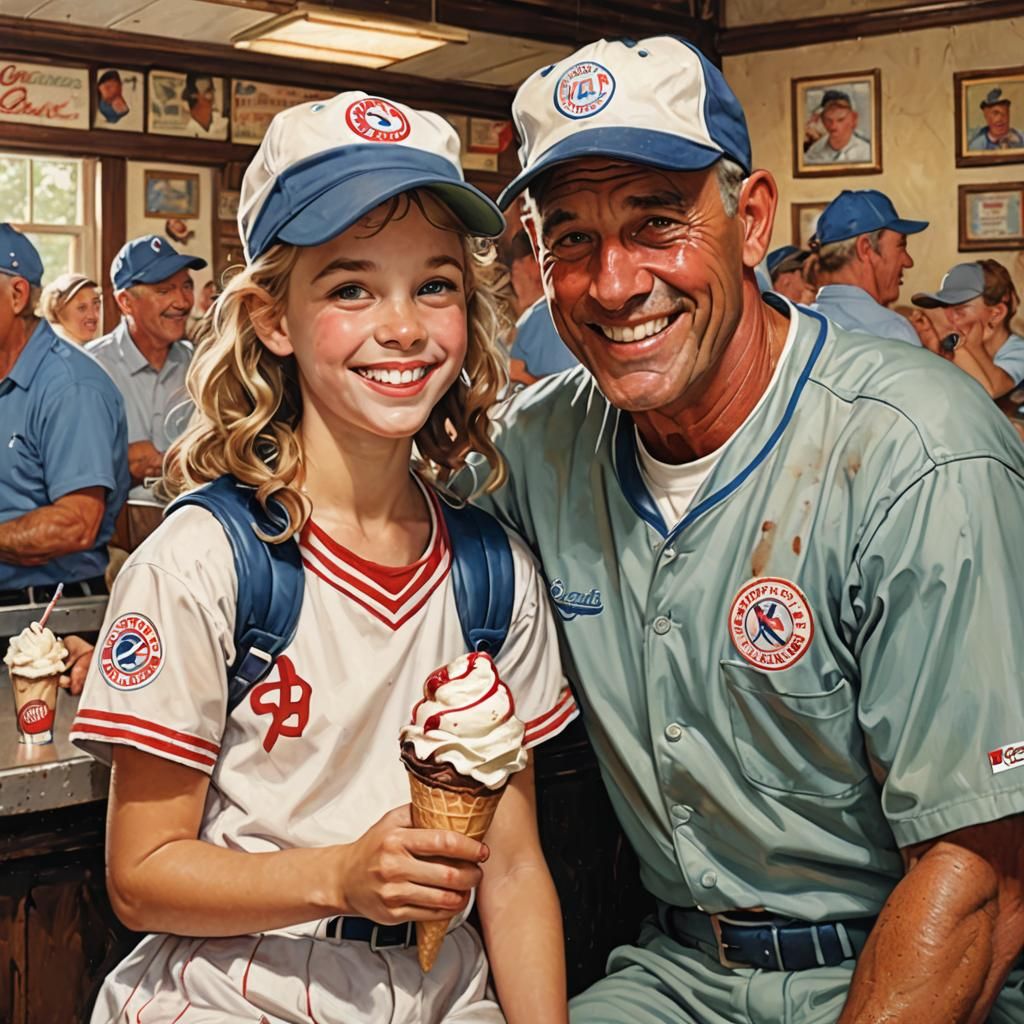 Girl Celebrates Baseball Win, Norman Rockwell Style