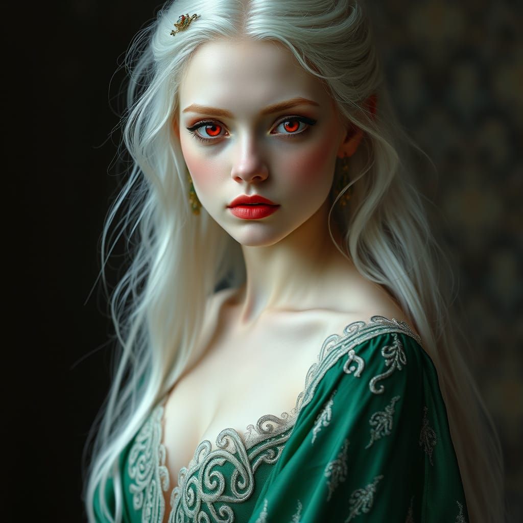 Ethereal Irish Vampire Maiden in Emerald Gown
