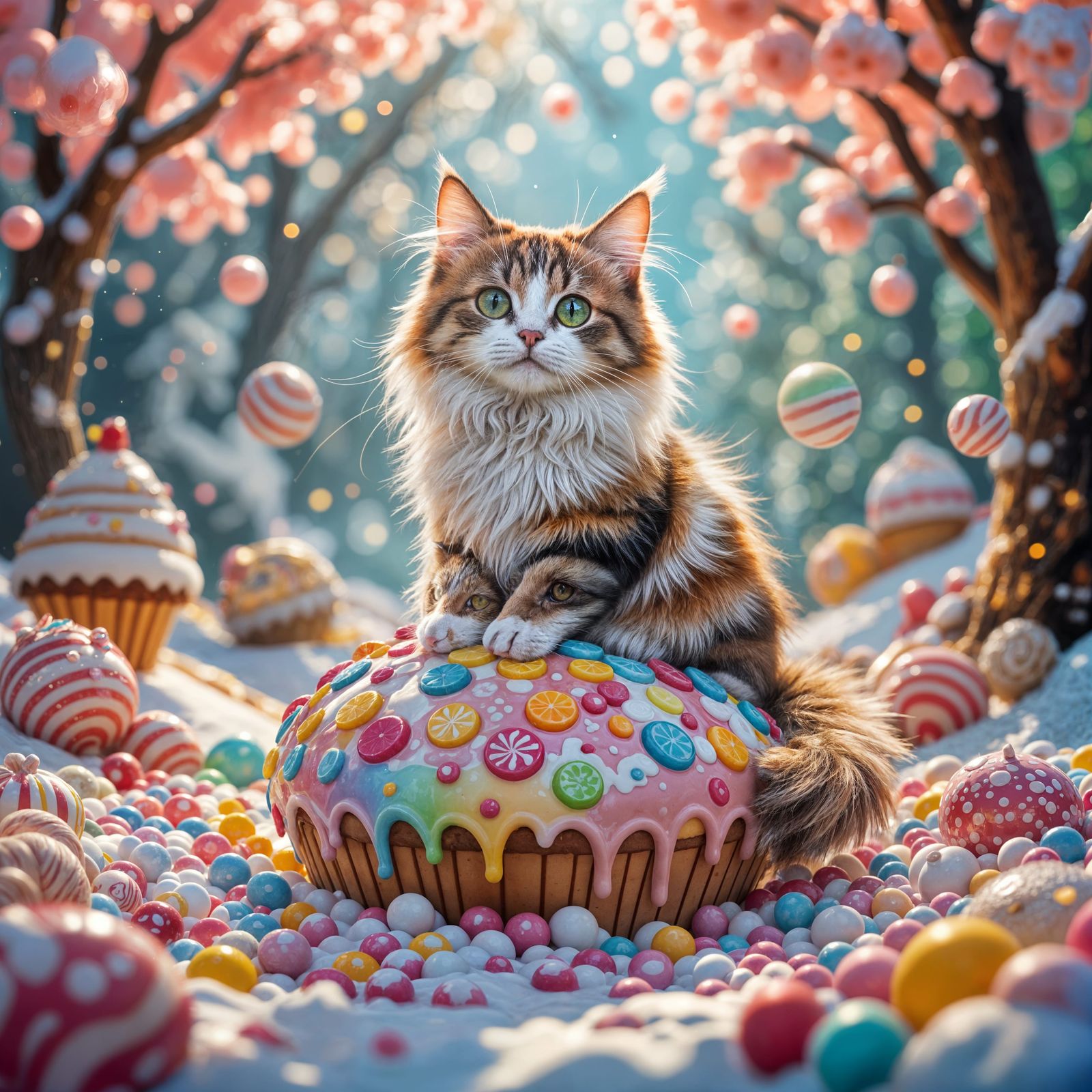 Cat in Colorful Candyland Digital Illustration