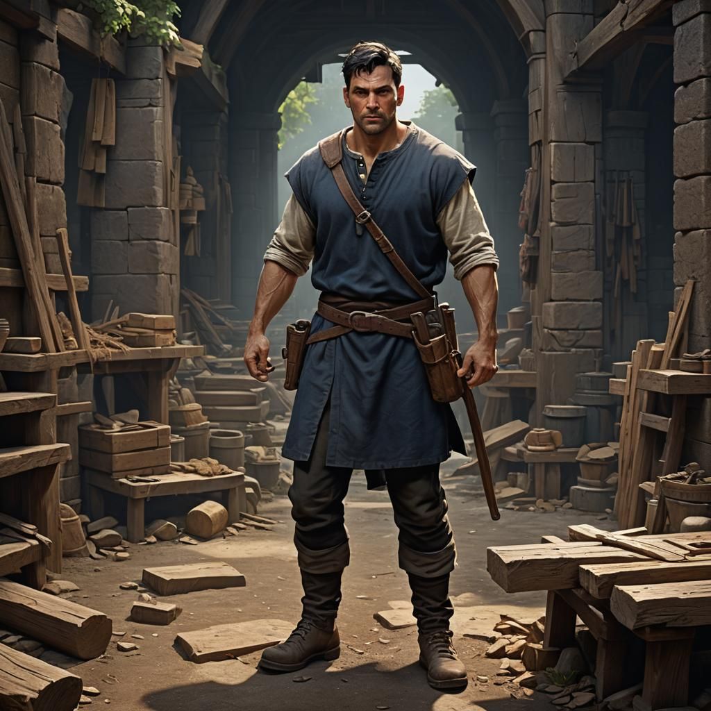 Fantasy Carpenter with Scars, Dark Fantasy Concept Art