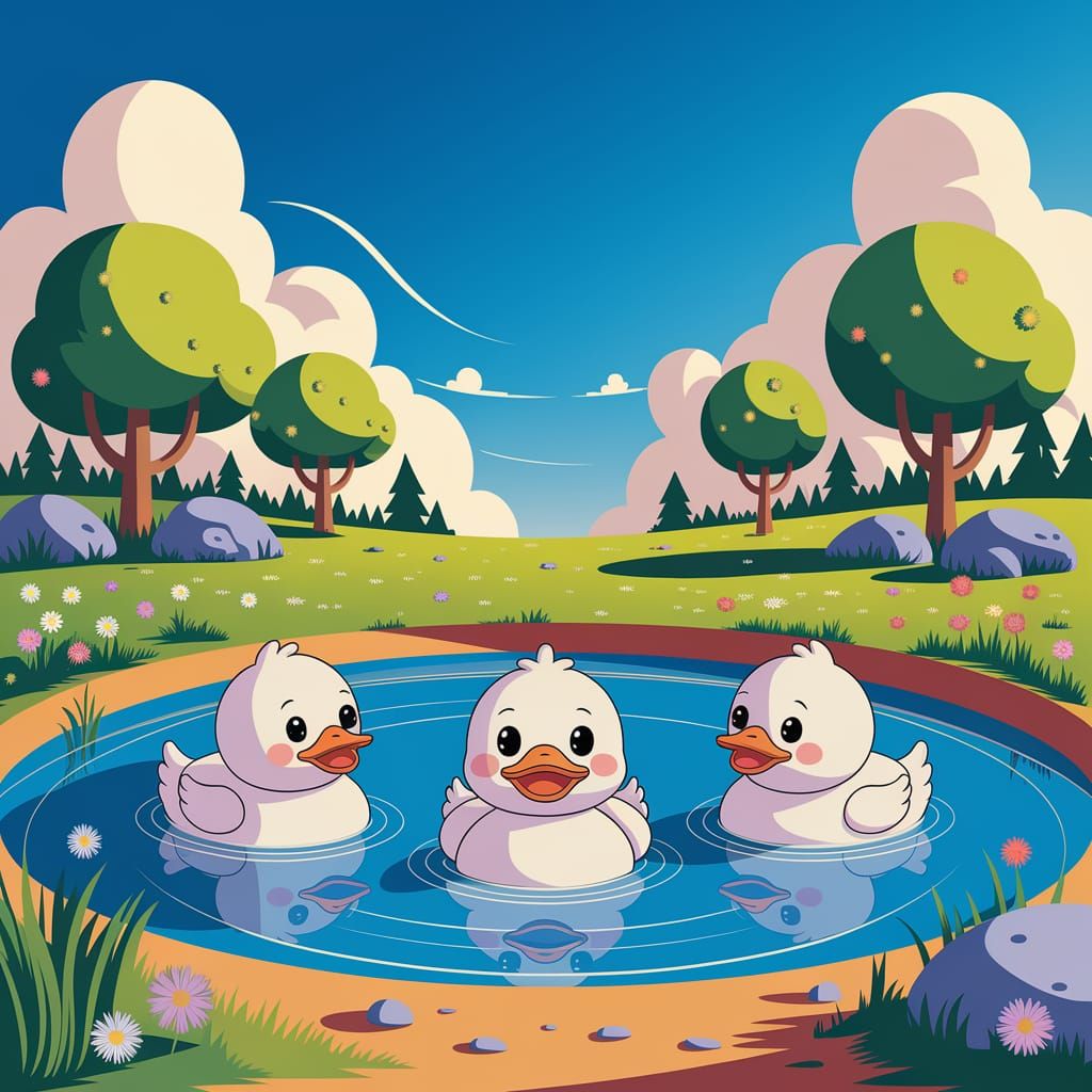 Cartoon Landscape with Ducks for Children's Animation