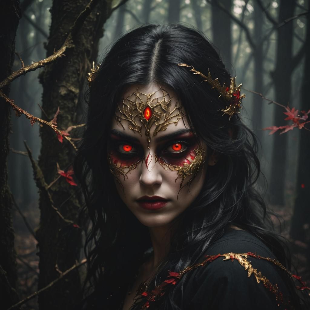 Ethereal Evil Face in Dark Forest