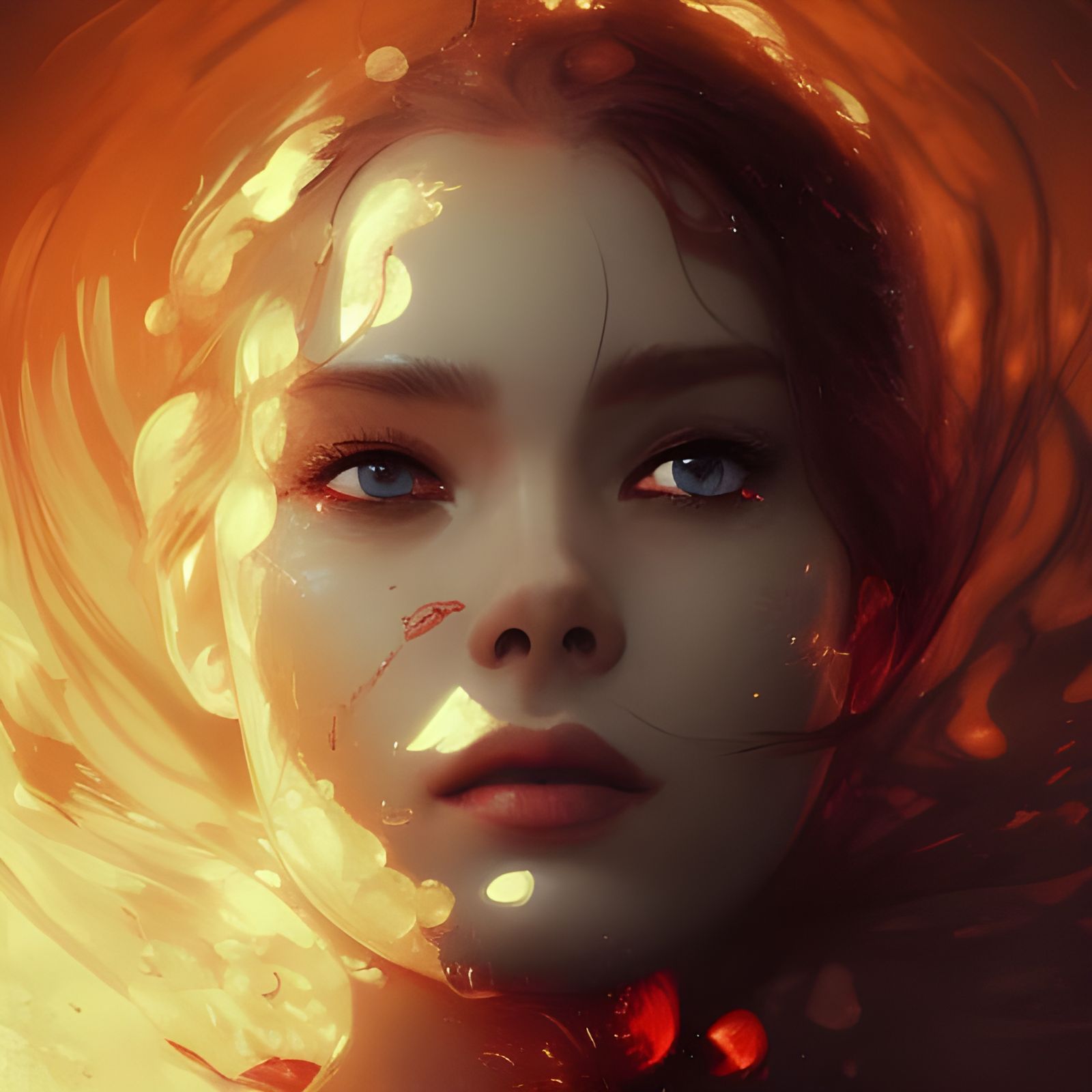 Fiery Roses Portrait in Hyperdetailed Digital Art