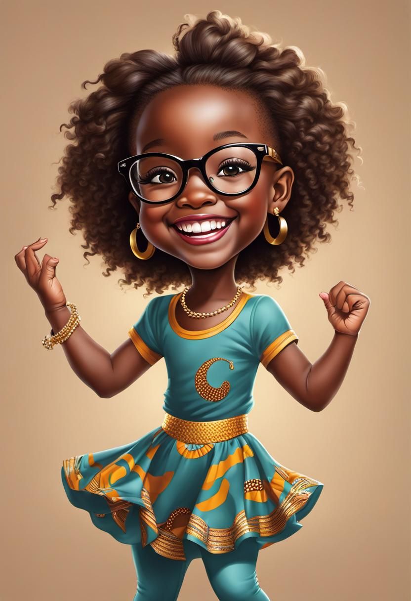 Cartoon Toddler Girl Dancing with Glasses