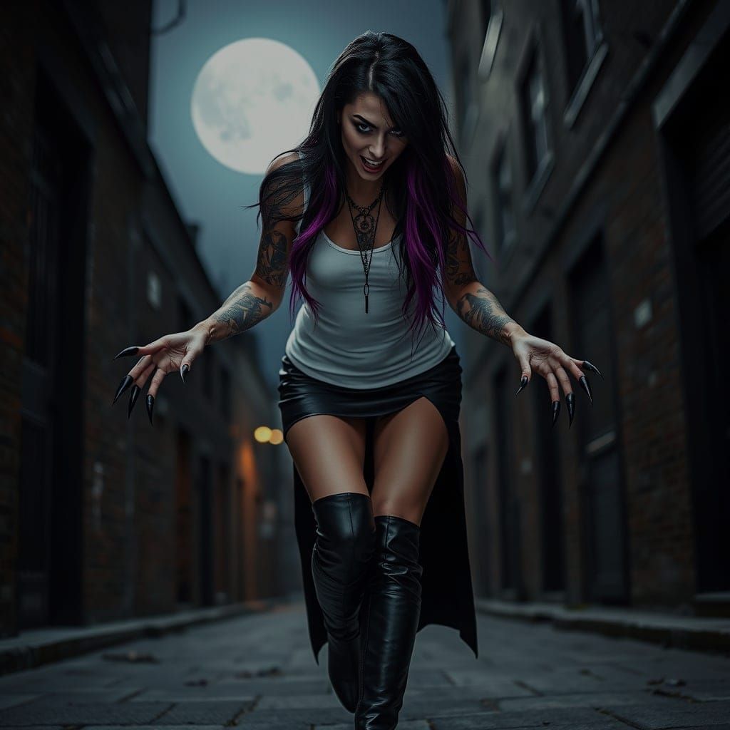 Gothic Vampire Stalking Prey Under Full Moon