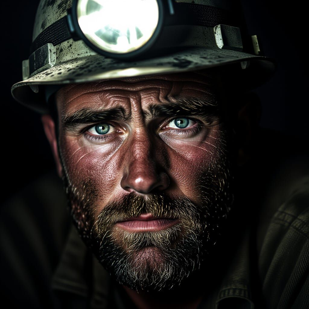 Miner's Face in Dramatic High-Contrast Portrait