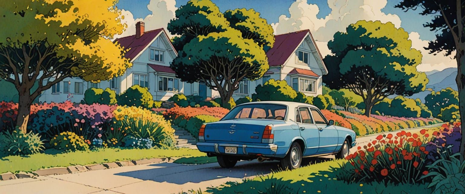 Vibrant Sky Garden in Watercolor Comic Style