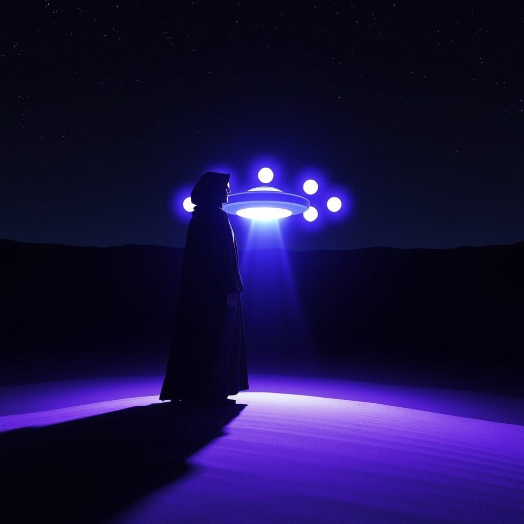 Figure Merging with Glowing Orbs in Neon Noir Style