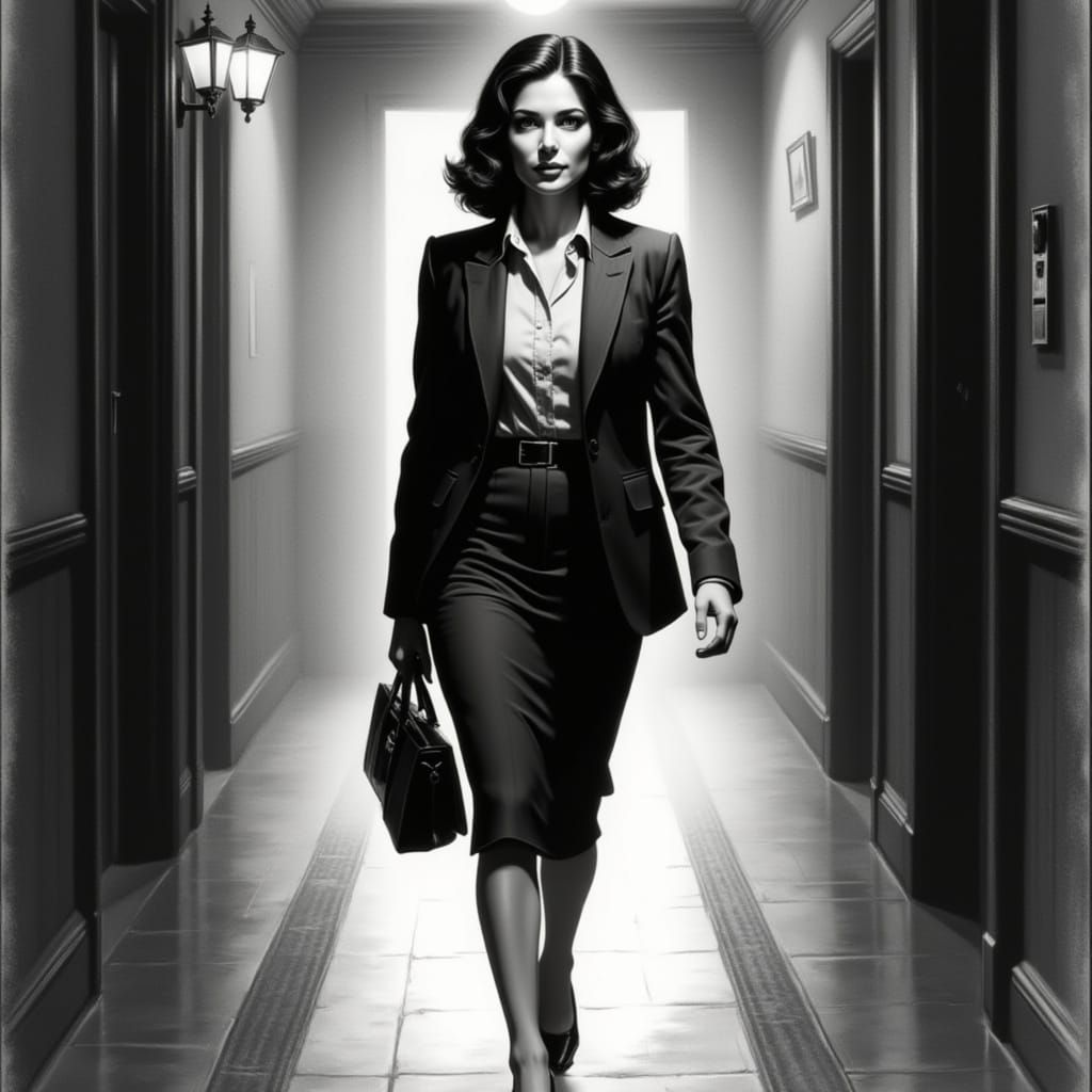 Confident Woman in Business Attire, Hyperrealistic Charcoal ...
